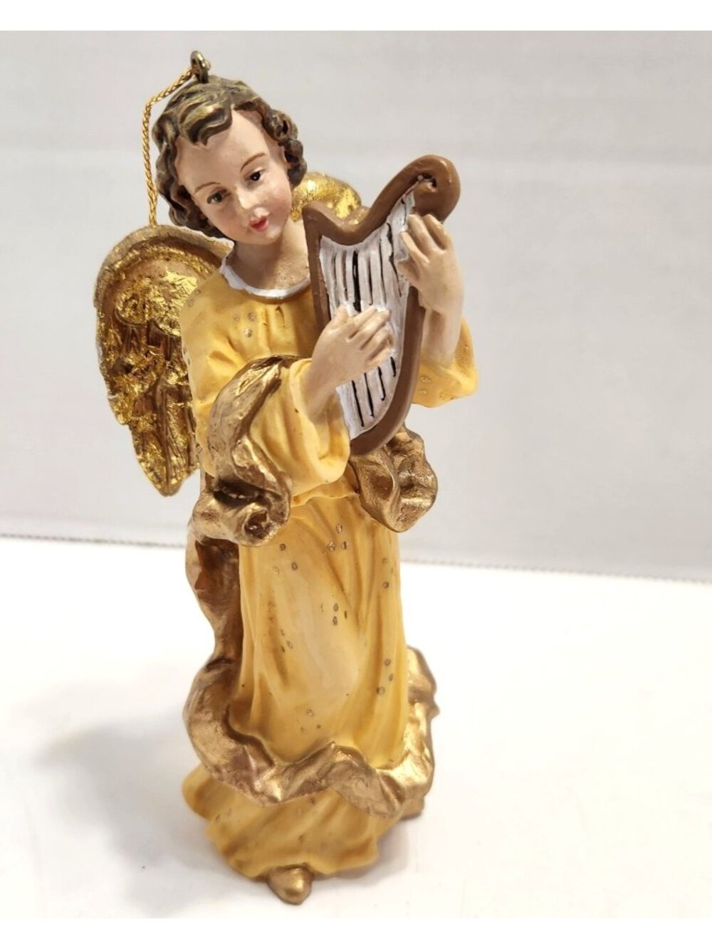Gold Angel Harp Ornament Figurine Christmas Decor Musical Religious Holiday VTG